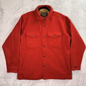 Filson Wool Lined Jacket Jac-SHirt Men's Medium Red Oak Barn Coat Chore Buttoned